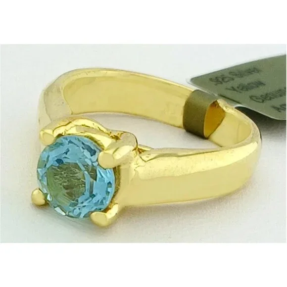 Genuine 2.25 Cts Aquamarine Solitaire Ring 14k Yellow Gold Plated